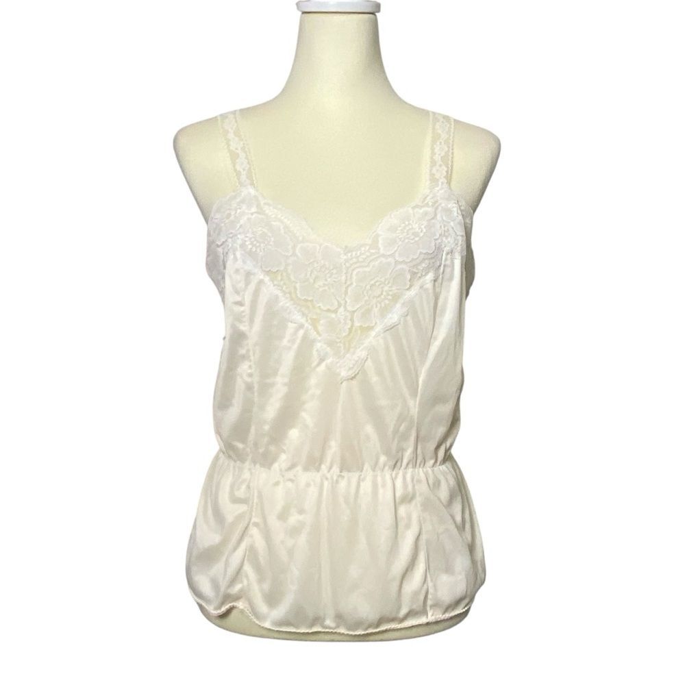 Vintage J.C Penny Ivory Lace Cami Slip Sleep Top Coquette Women's Size Large